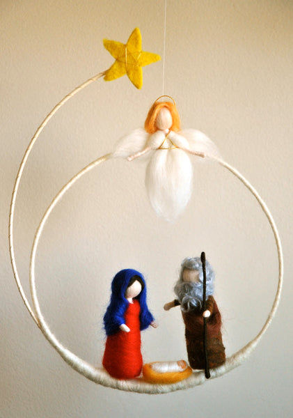 Needle Felted Mobile - Maria, Joseph and the baby with an angel @ 大樹孩子生活館             Tree Children's Lodge, Hong Kong