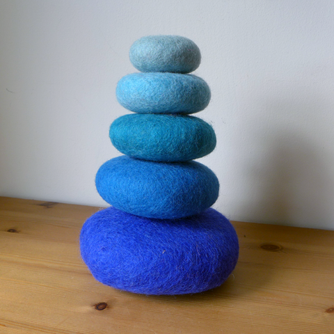Blue Felted Stacking Stones